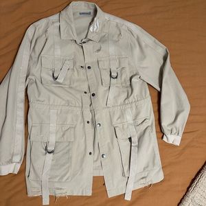 Distressed, khaki trench